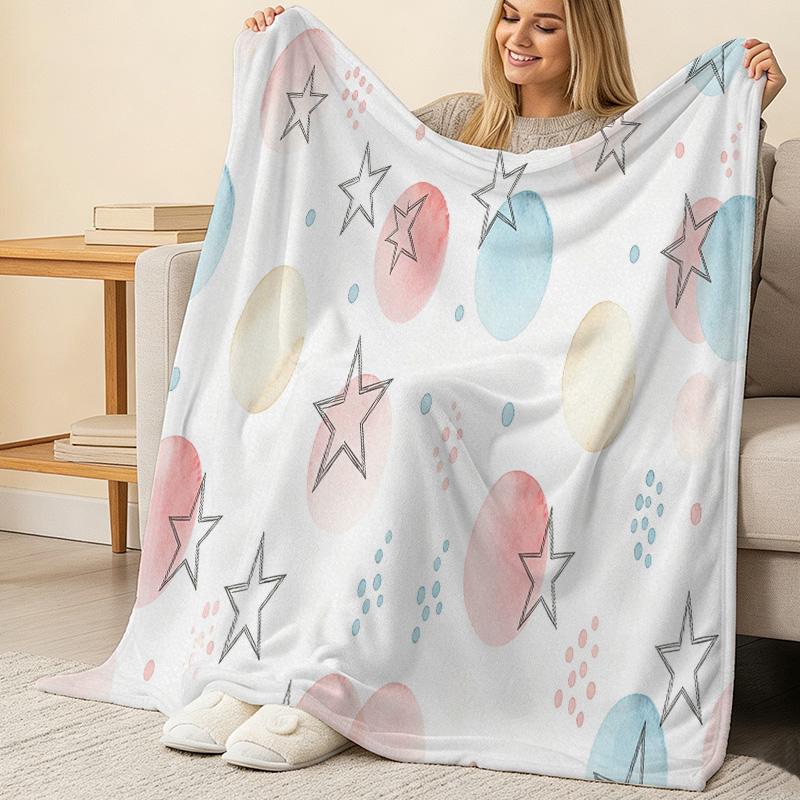 Lightweight Warm Flannel Blanket, Soft Star Pattern Cozy Throw for Bedroom, Living Room, Windowsill, Ideal Christmas & Halloween Home Decor Gift