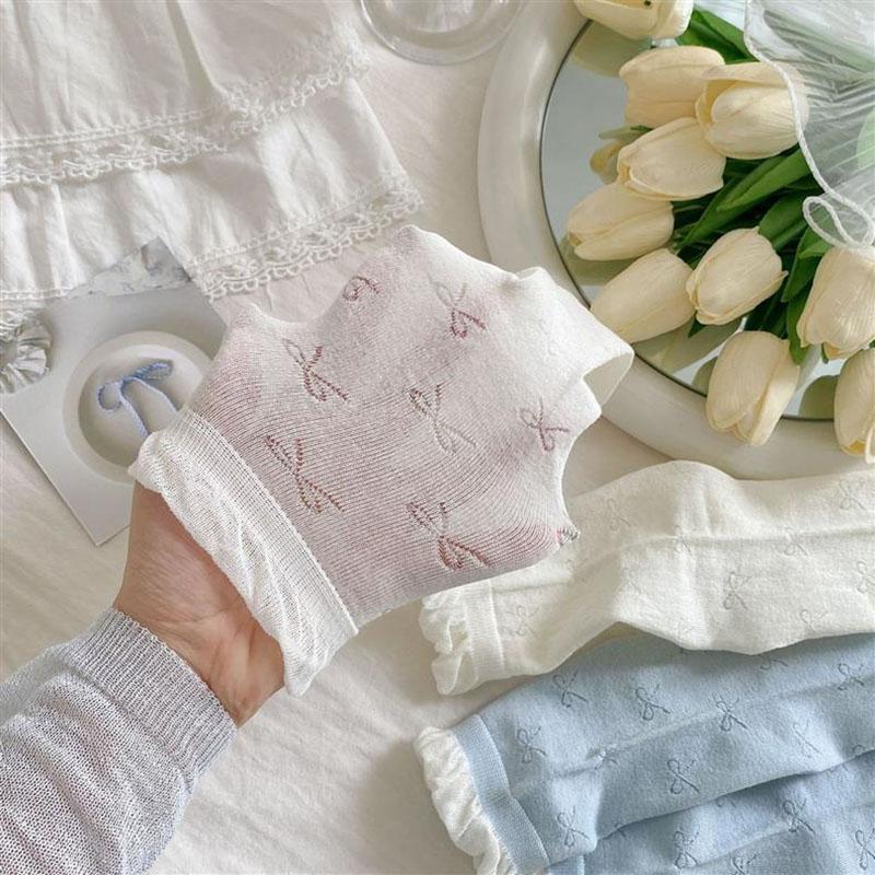 3 Pairs Spring/Summer Women's Thin Hollow-Out Mid-Calf Socks Ballet Bubble Tongue Lace Socks for Girls Women