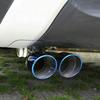 Inlet Dual Outlet Exhaust Tip Round Cut Burnt Blue Stainless Steel Bent 2.5"