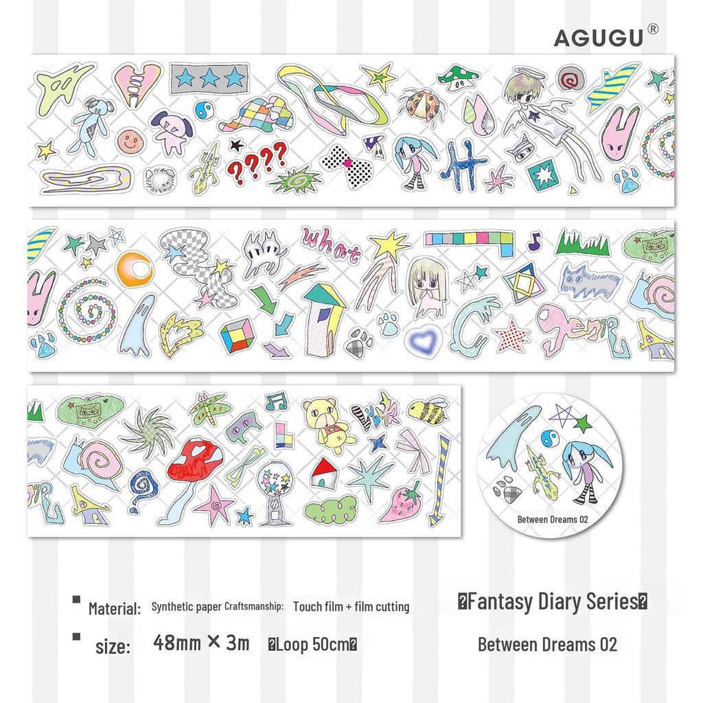 AGUGU Fantasy Notebook Die-Cut PET Sticker Roll - Cute Dream Core Graffiti Glitter Adhesive Tape