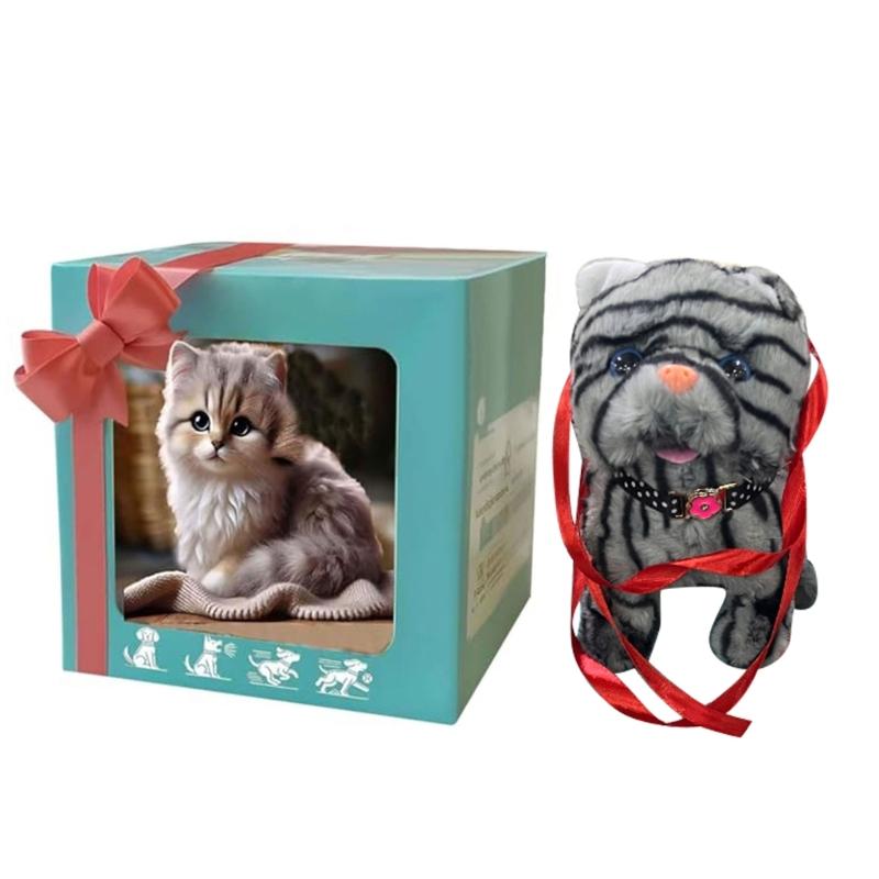 Inteligentny Kot Towarzysz Pluszowa Zabawka Z Szczekającym Machającym Ogonem Konstrukcja Smyczy Trakcyjnej dla Malucha Uczącego się Raczkować