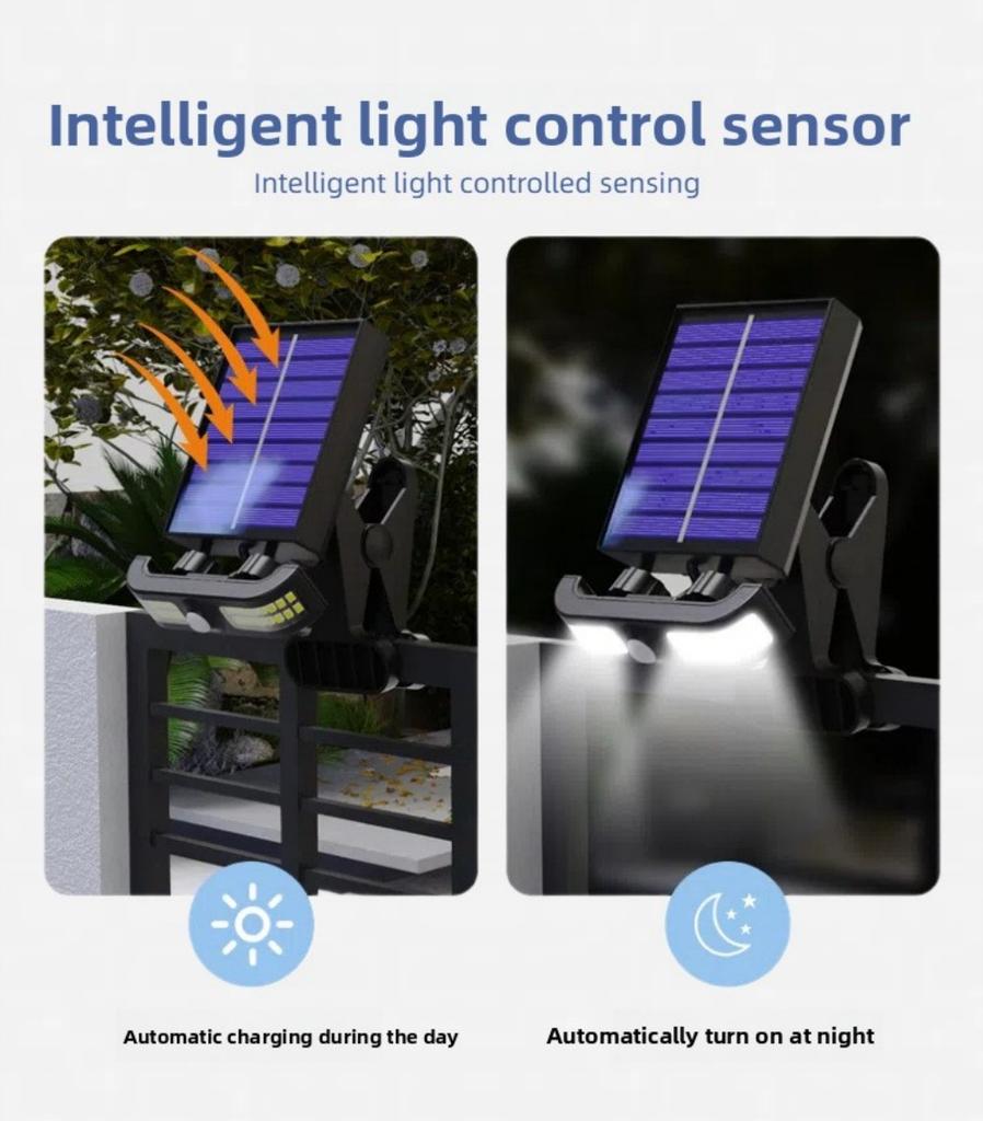Portable Solar Clip Light Motion Sensor 40LED Solar Street Lamp Security Wall Light Adjustable Angle Power Mode Display Fence Pa