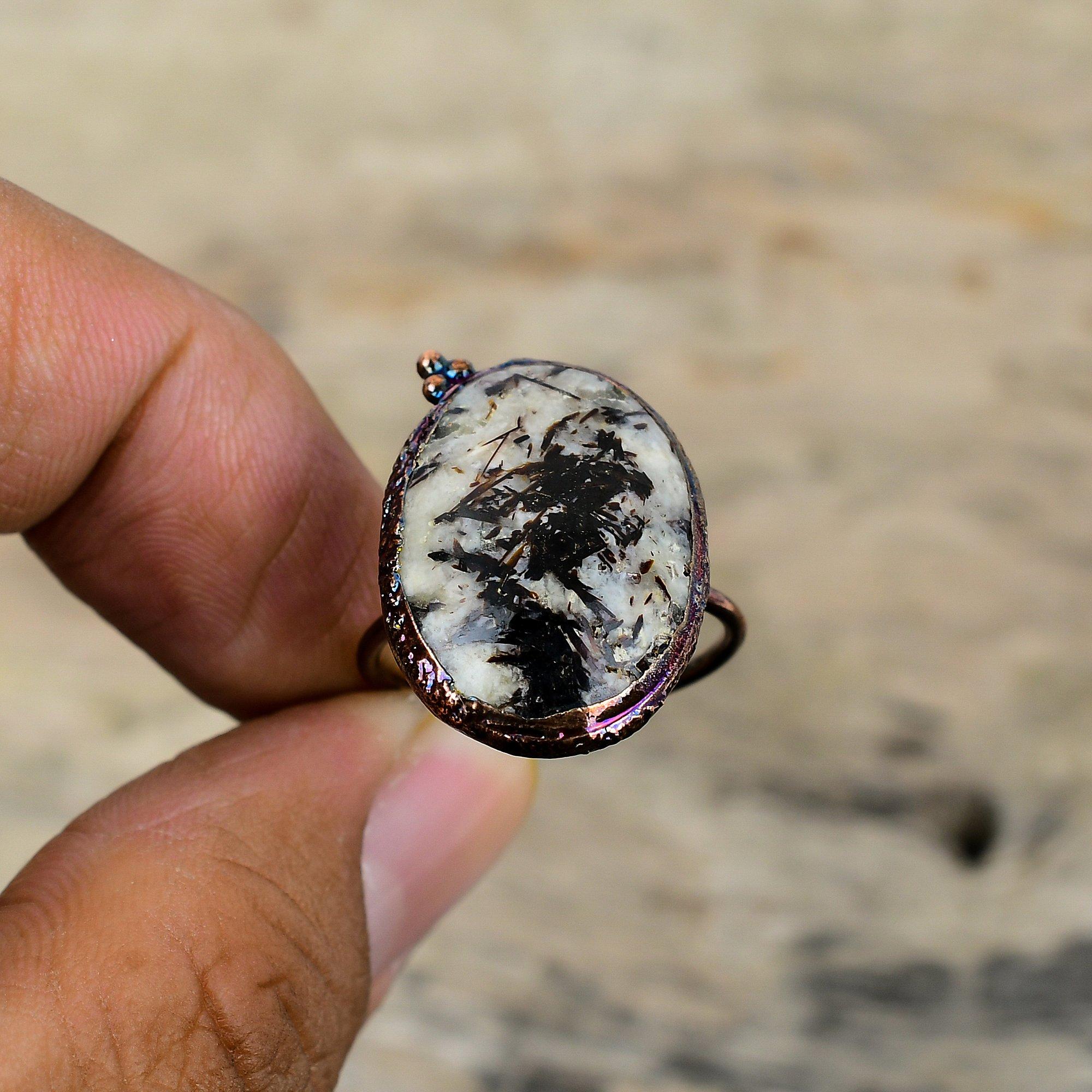 

Кольцо с астрофиллитом, гальванопластическое медное кольцо, регулируемые кольца, ювелирные изделия ручной работы, совершенно новое кольцо, драгоценный камень, гальванопластическое ювелирное изделие, подарок для женщин Adjustable