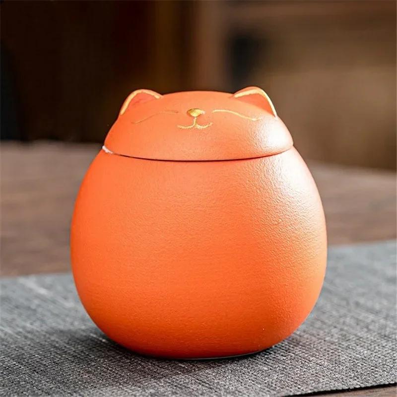 

230ML Tea Storage Jar Cute Pets Gradient Color Ceramics Jar Cat Tea Can Moisture Proof Household for Candy Sealed Storage Box помаранчевий