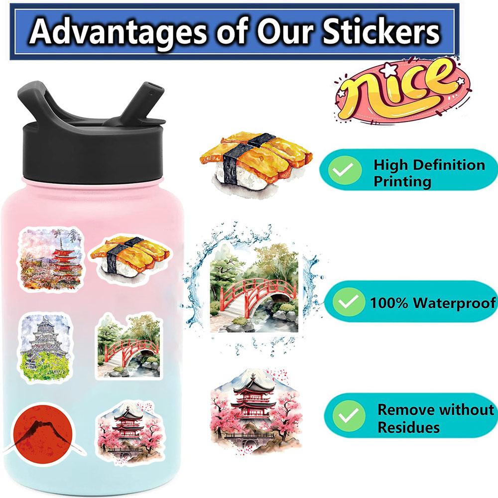 64Pcs Japanese Culture Food Aesthetic Stickers Retro Cartoon Waterproof For Laptop Luggage Guitar Skateboard Vinyl Decals Toy