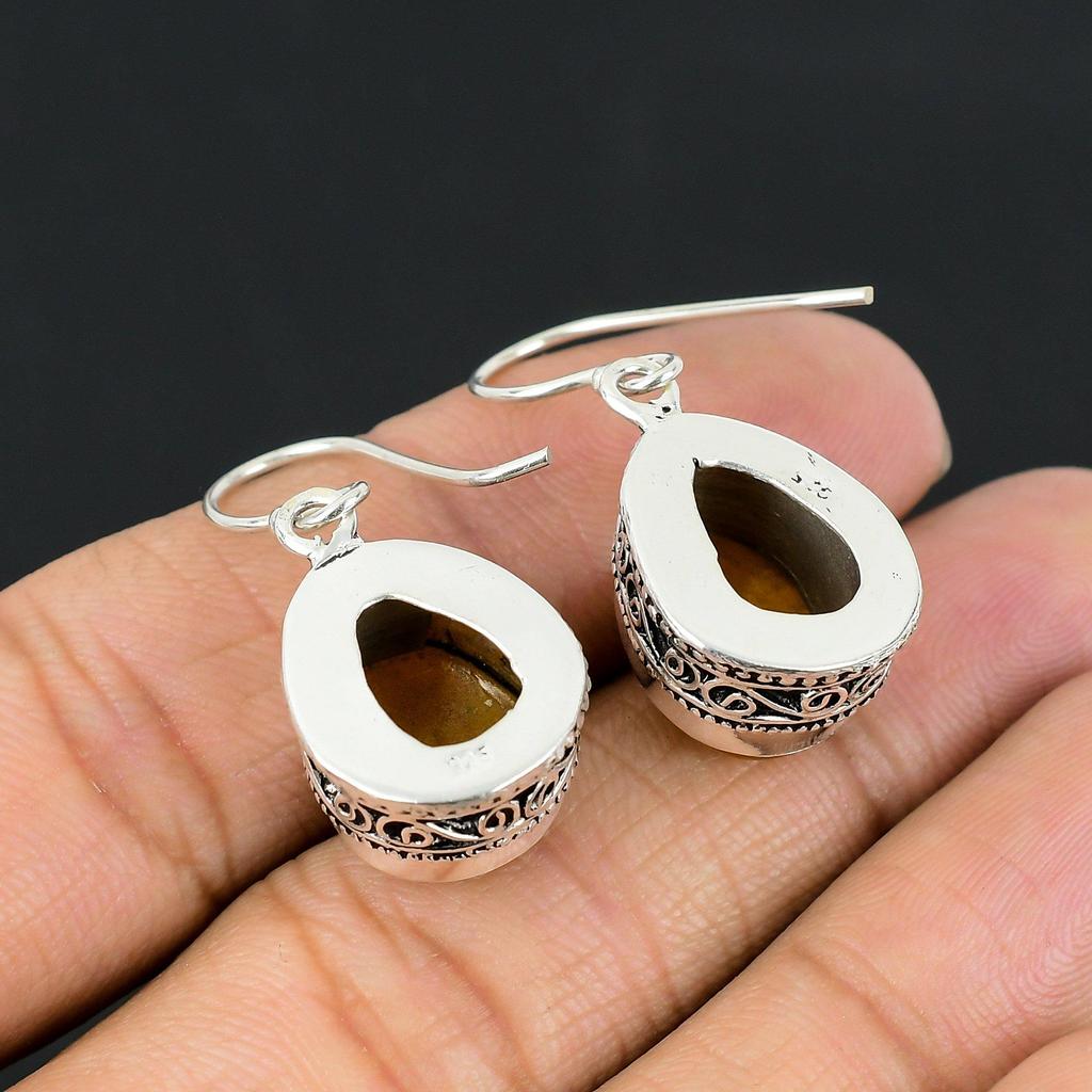 Halloween Sale 925 Sterling Silver Natural Yellow Onyx Wedding Dangling Earrings
