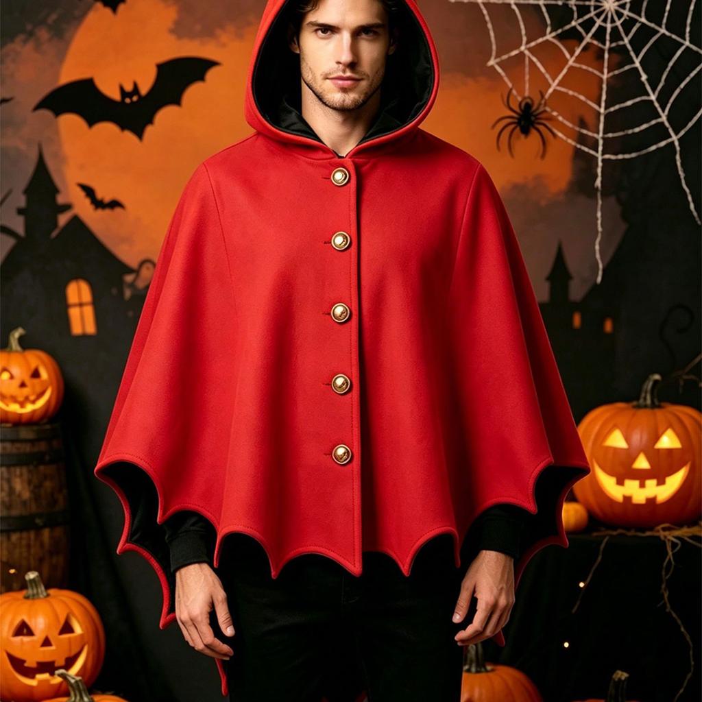 Men's Halloween Devil Cape Black and Red Gothic Adult Party Costume