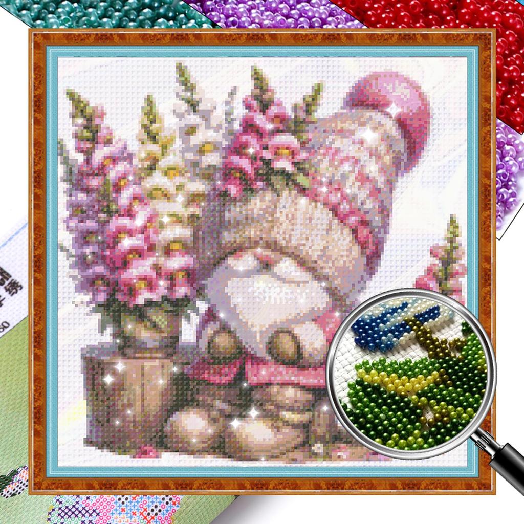 Gnome Design DIY Bead Embroidery Kit 9CT Cross Stitch Kit for Home Decor