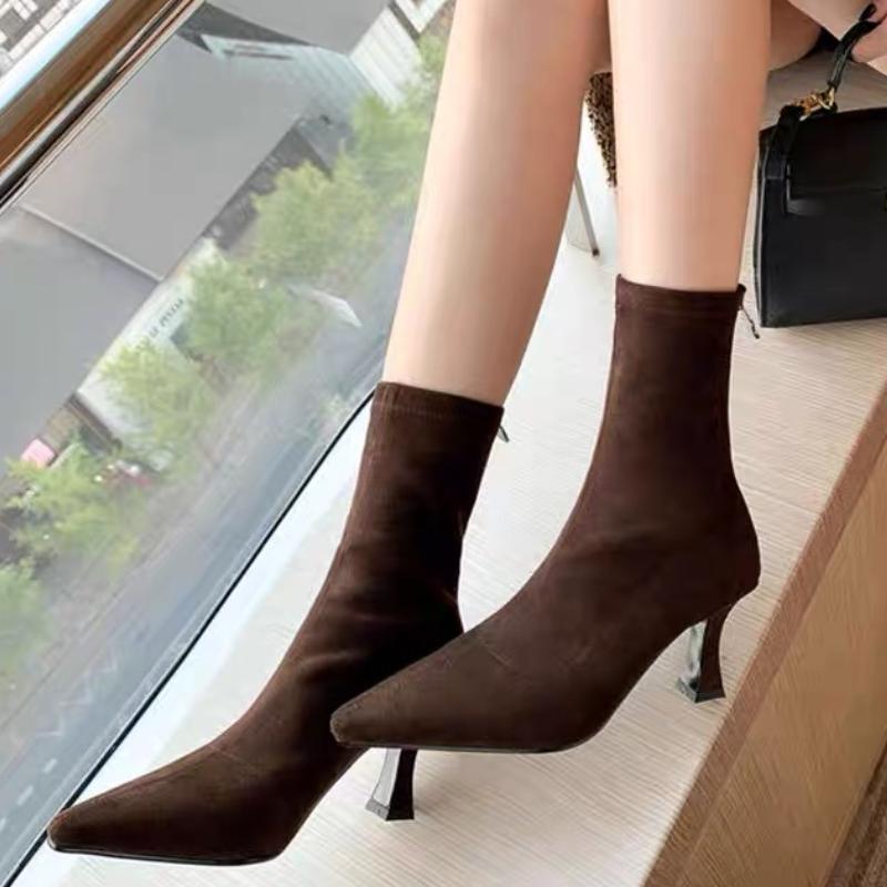 2026 New Vintage Women Ankle Boots Fashion Pointed Toe Shoes Autumn Winter High Heel Ladies Elegant Stretch Slim Short Booties