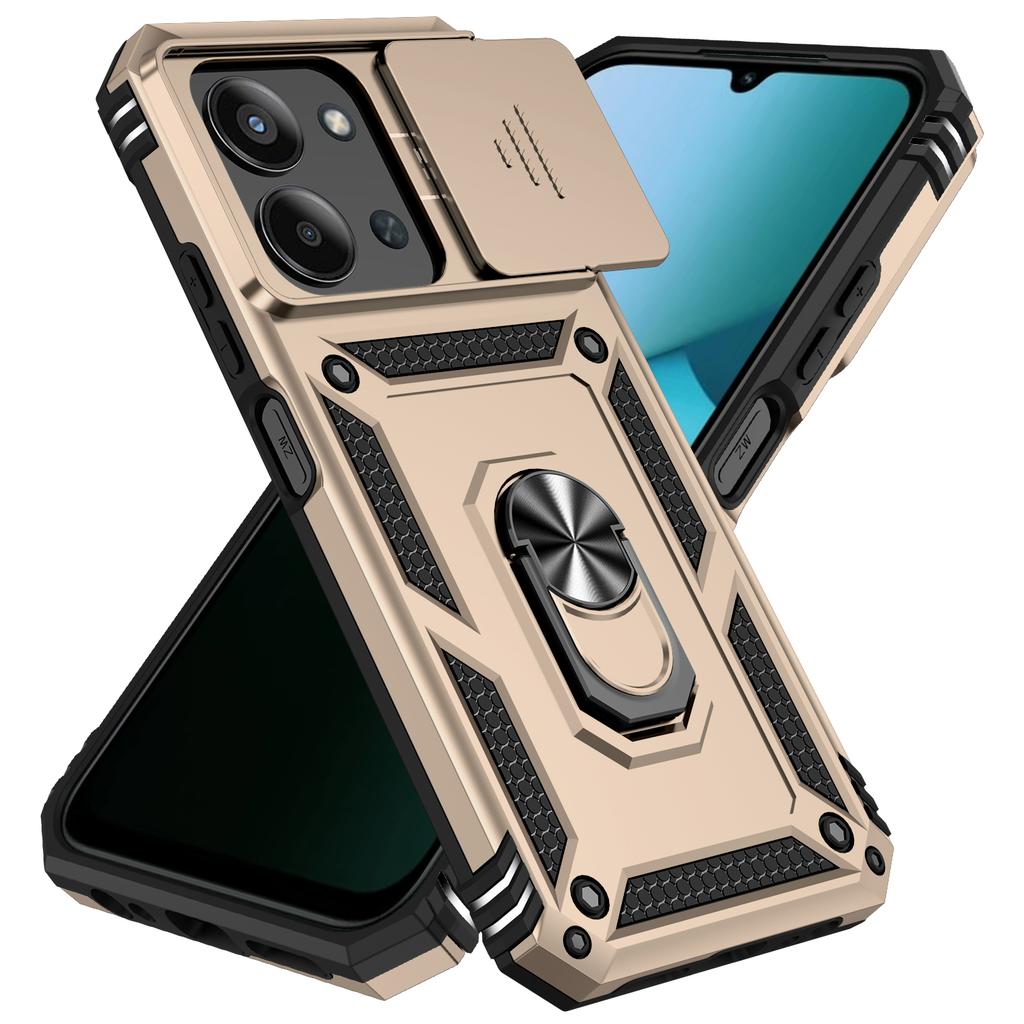 Pancerne Wstrząsoodporne Etui Dla Xiaomi Redmi 15C 4G 171.6mm 5G 173.2mm Metalowy Uchwyt Przesuwane Okienko Ochrona Obiektywu Aparatu Tylna Pokrywa