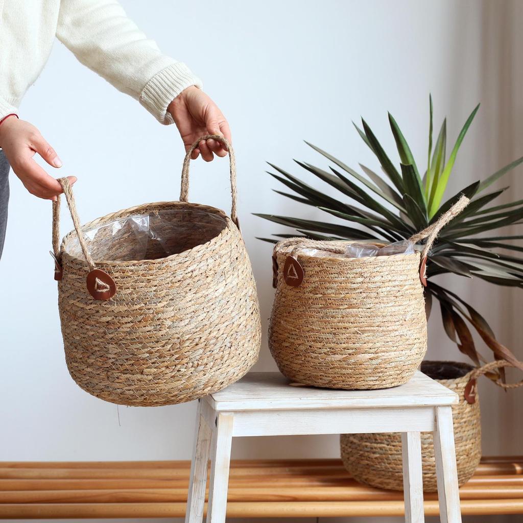 Nordic Rattan Floor Flower Pot Basket - Large Woven Cover for Decorative Monstera Plant