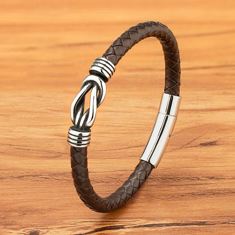 Fashion Men's Leather Bracelet Stainless Steel Irregular Accessories Commemorative Gifts for Charm Bangles Punk Jewelry