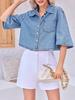 Womens Cropped Denim Shirt Jacket Half Sleeve Button Down Jean Jacket