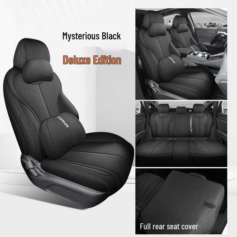 All-Season BYD Qin L Seat Covers: Breathable Linen with Perforated Leather, Fully Enclosed and Ventilated