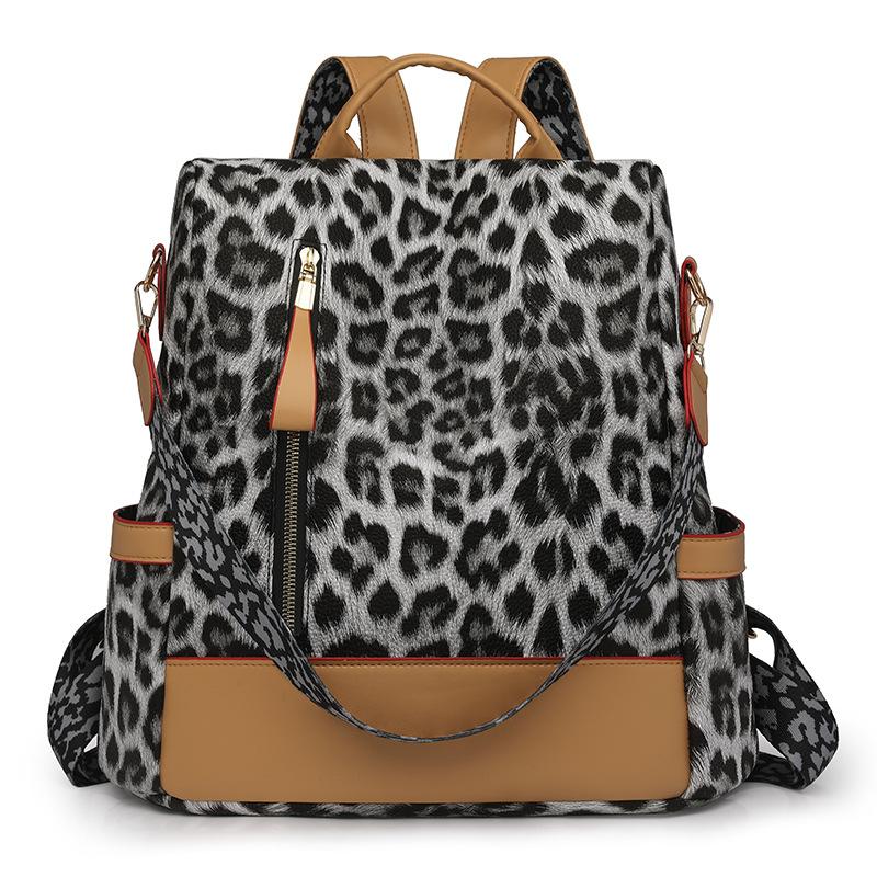 

New fashion trend simple leopard print backpack women s casual versatile travel large capacity anti-theft women s backpack чёрный