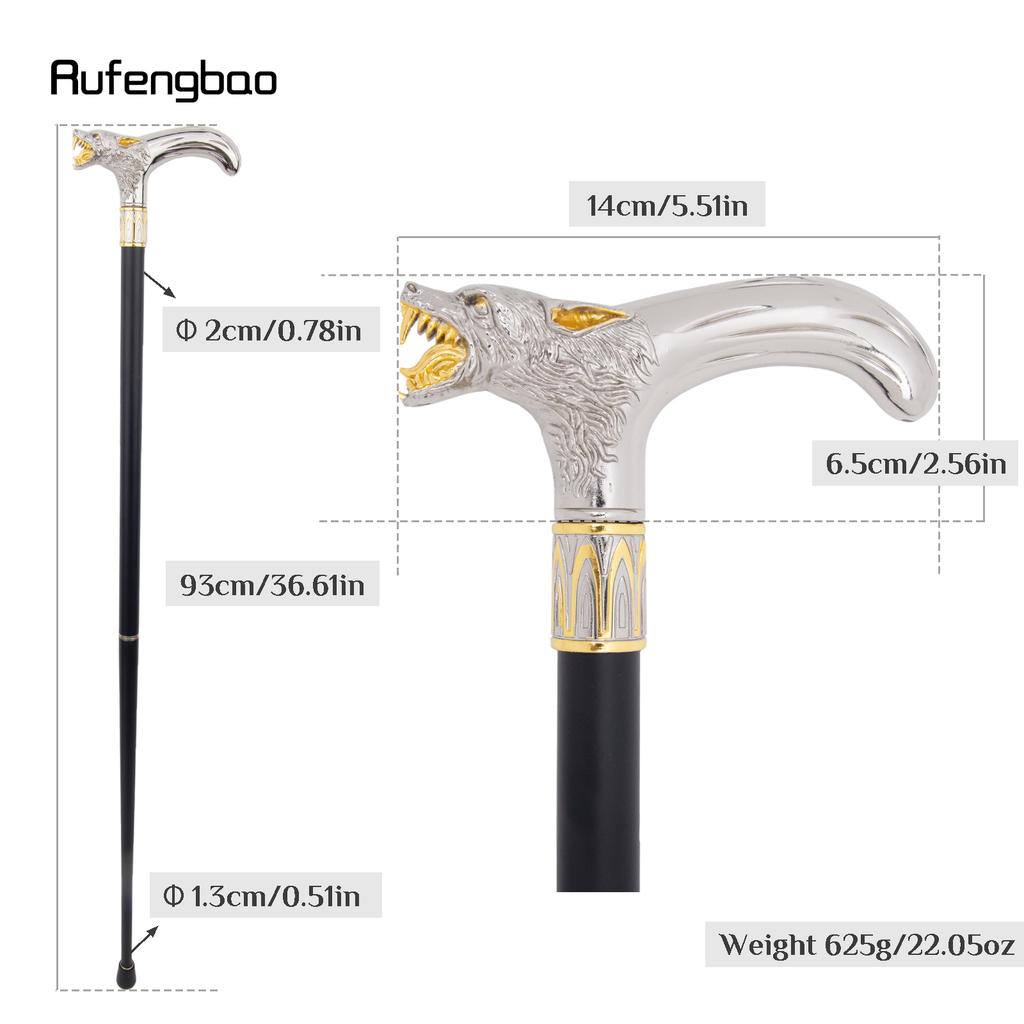 Canne de Marche Tête de Loup Blanc Doré Mordant Canne de Marche Décorative de Mode Gentleman Élégant Canne de Cosplay Pommeau Crosse 93cm