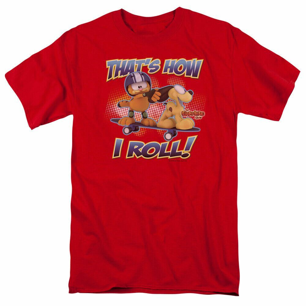 Garfield How I Roll T Shirt Mens Licensed Cat Jim David Comics Tee Red M