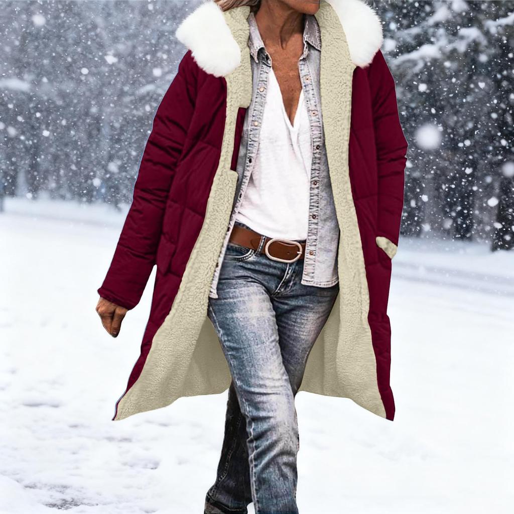 Women's Fashion Winter Solid Color Long Sleeved Hooded Long Zipper Cotton Jacket Warm Coat Down Jacket