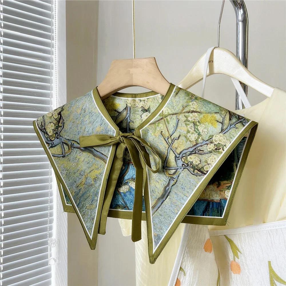 New Design Floral Shawl Fake Collar Women Detachable Collars Big Lapel False Collar Shoulder Wrap Scarf Clothing Accessories