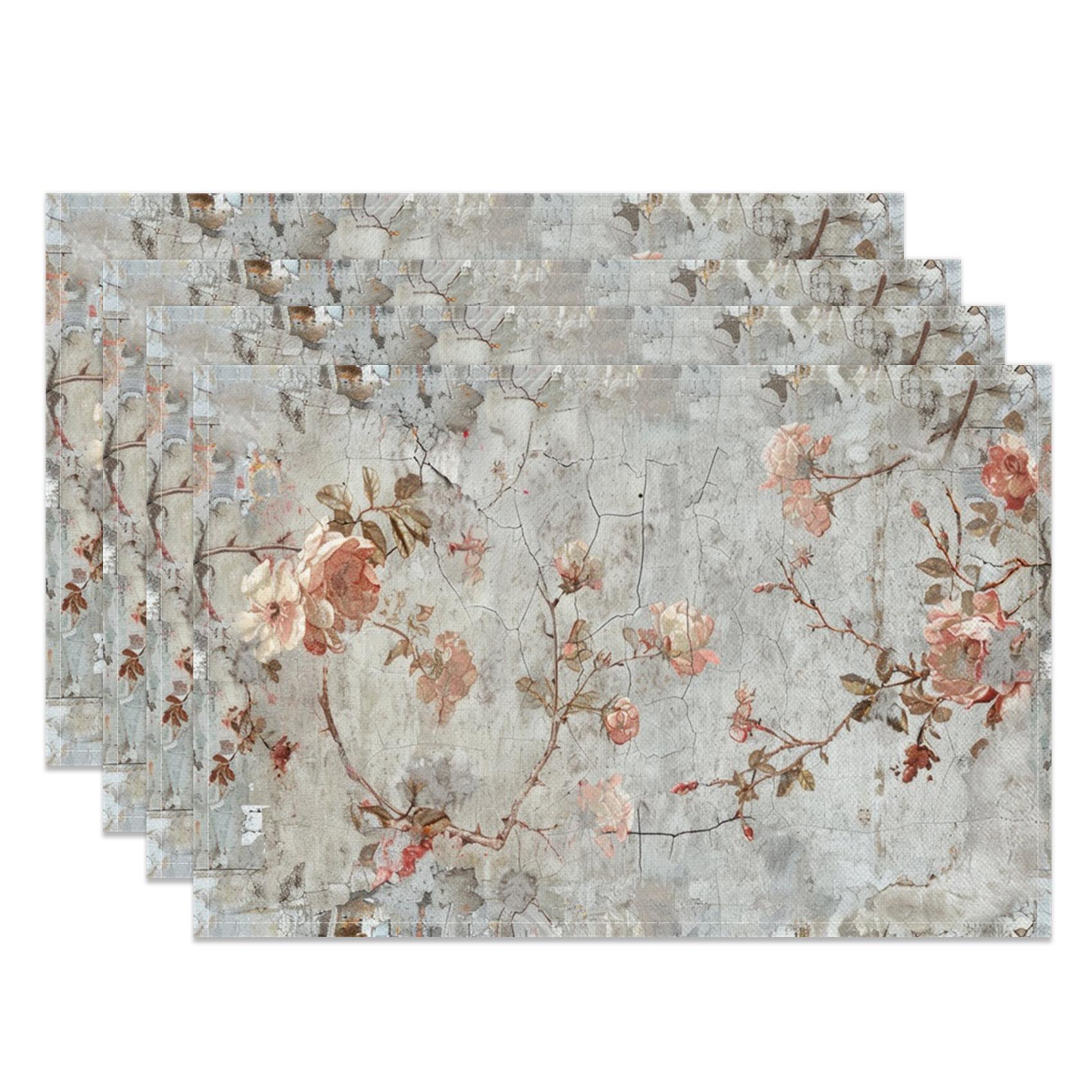 

Elegant Floral Rose Placemats Set - Vintage Inspired Table Mats for Dining, High Tea, Wedding Decor - Delicate & Sophisticated D 4pc 30x45cm