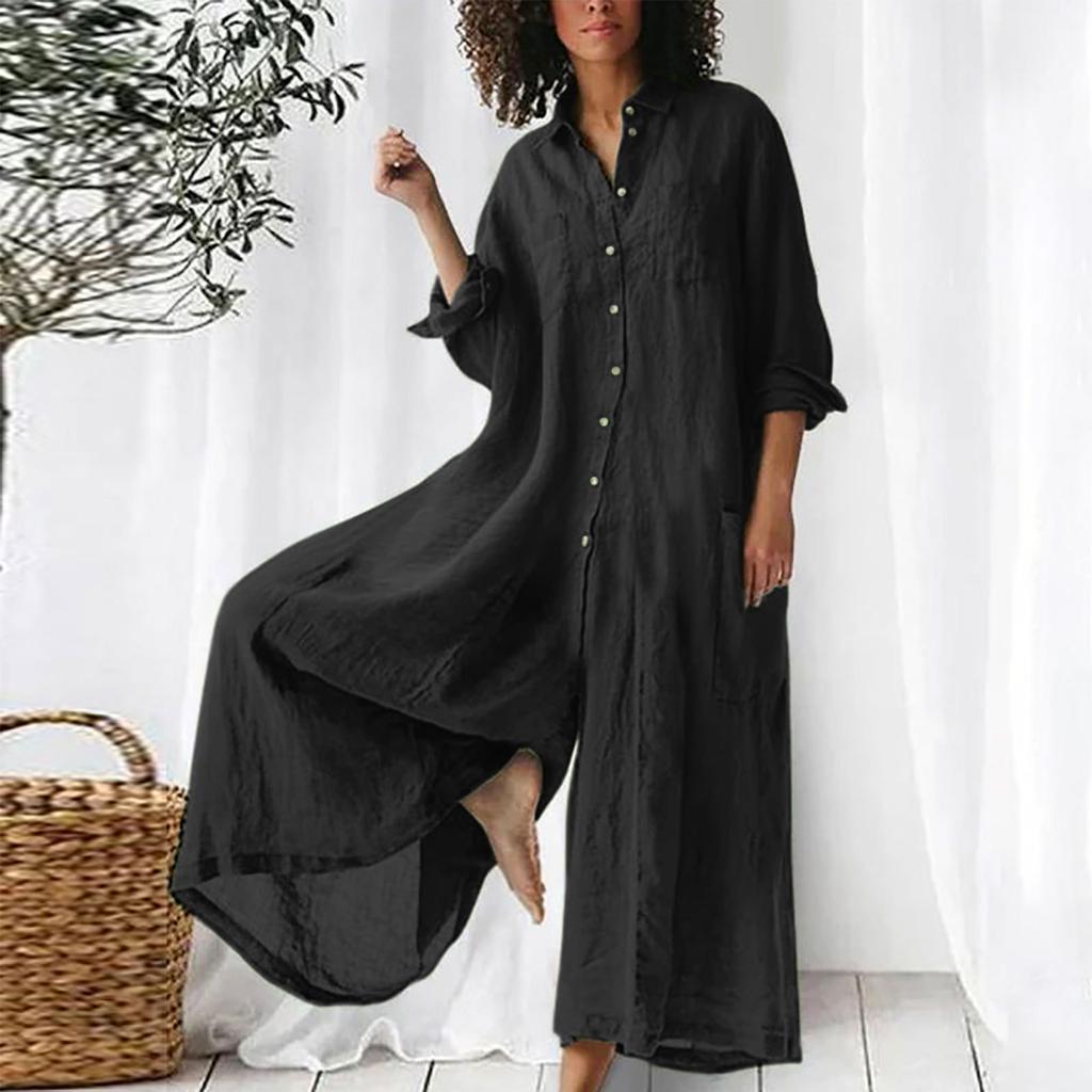 Women's Plus Size Jumpsuits Summer Casual Loose Cotton and Linen Wide-leg Jumpsuits