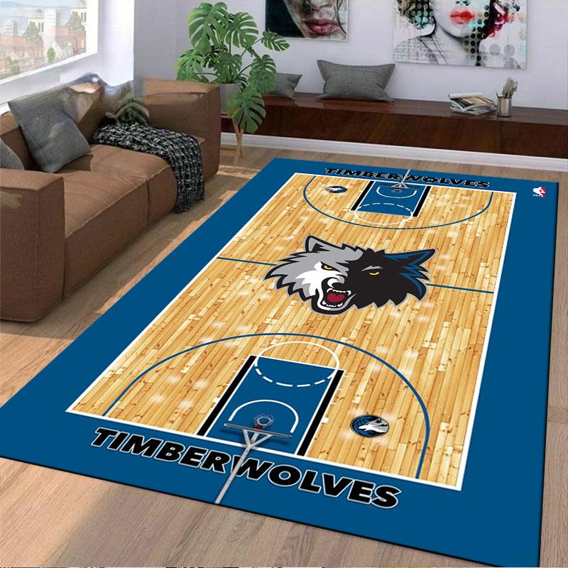 """Timberwolves Court Style Teppich mit Wolfslogo - Sport Design Teppich"" Geeignet für den Einsatz als Anti-Rutsch-Matte für Wohnzimmer, Schlafzimmer, Sofas"""