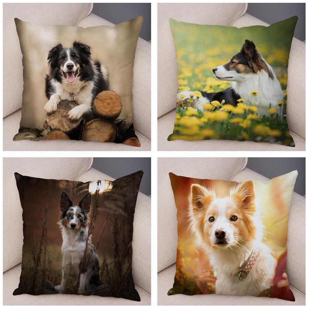 Cute Pet Animal Dog Print Pillowcase Scottish Border Collie Cushion Cover  Sofa Car Decoration