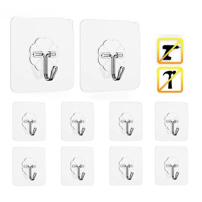 10/20pcs Wall Hooks Seamless Self Adhesive Hooks Door Wall Hangers Transparent Reusable Hanging Hook for Kitchen Bathroom
