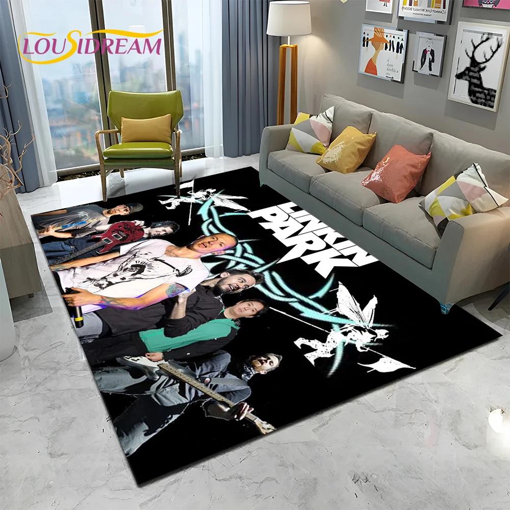 Tappeto Tappetino Decorativo 3D Retro Rock Band L-Linkin Park Logo per Casa Soggiorno Camera da Letto Divano Zerbino, Tappeto per Area Bambini Tappetino Antiscivolo
