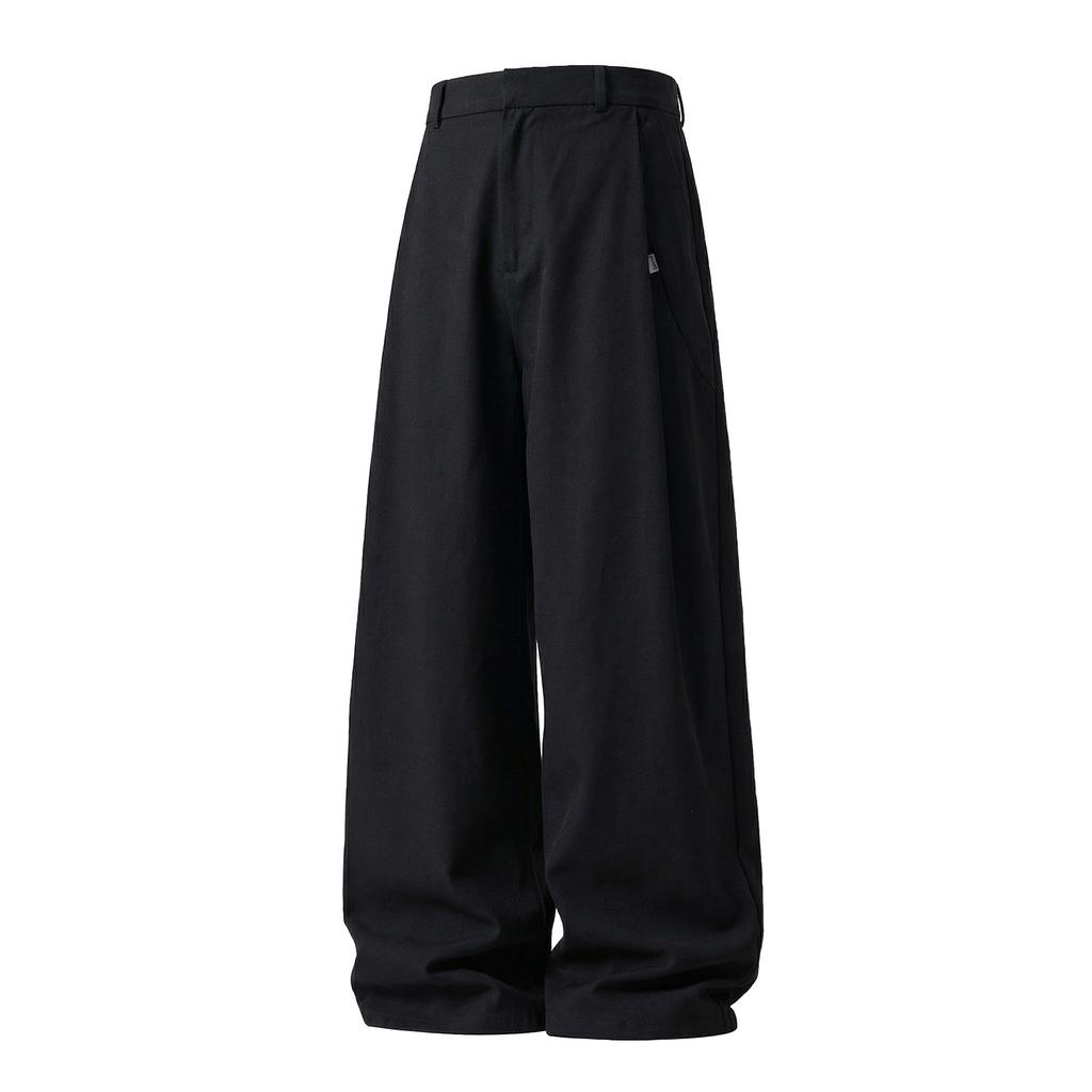 Mens Pleated Solid 100 Cotton Loose Straight Casual Long Pants