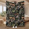 Enchanted Forest Wildlife Pattern, Nature Lover Gift, Soft Fleece Blanket, Cozy Mushroom And Fox Design, Multi-Purpose Home Decor Throw