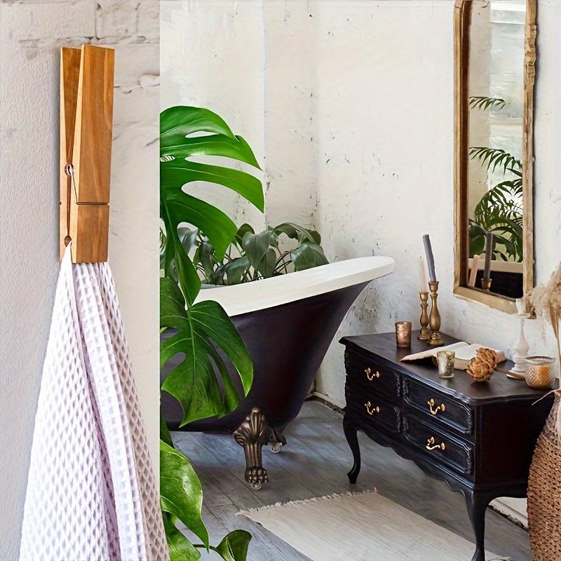 2pcs Vintage Wooden Towel Rack | Clamp Wall Mount, Bathroom Farmhouse Decorative Rack, Multi-Functional Household Towel Rac, Home Storage