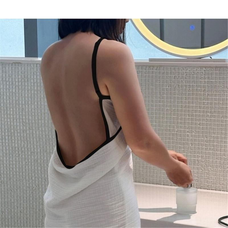 Elegant Open-Back Bath Dress Cotton Blend Portable Bathrobe With Adjustable Closures Bath Towel Wrap for Resort Wear
