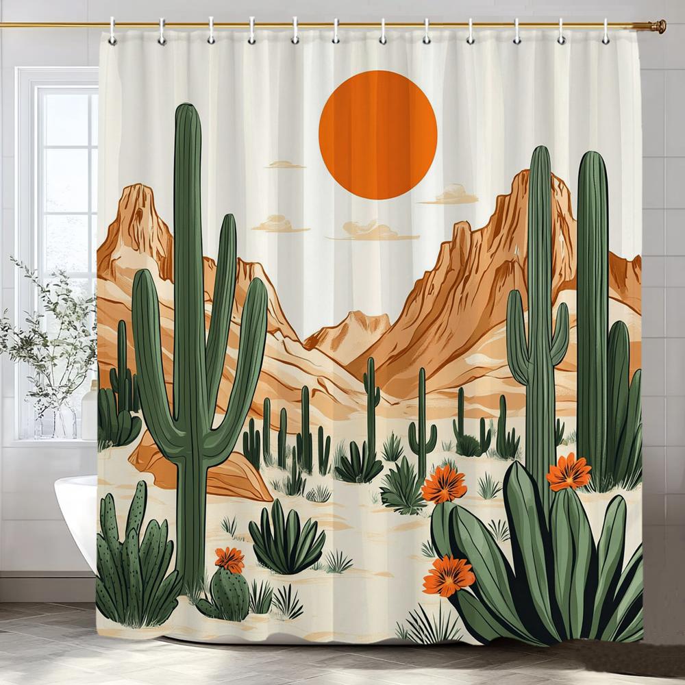 

Tropical Plants, Flowers, Cactus Patterns Shower Curtain, Bathroom Decorative Shower Curtain,Home Curtain With Hooks W60H190(CM)-1 Pcs