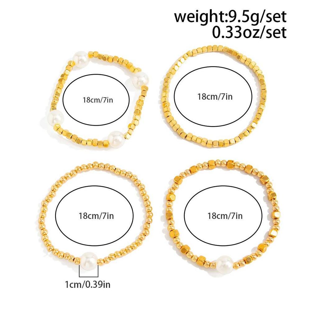 Salircon 4 Pcs/Set Bohemian Imitation Pearl CCB Beaded Bracelets for Women Vintage Handmade Stretch Bangle Couple Trendy Jewelry