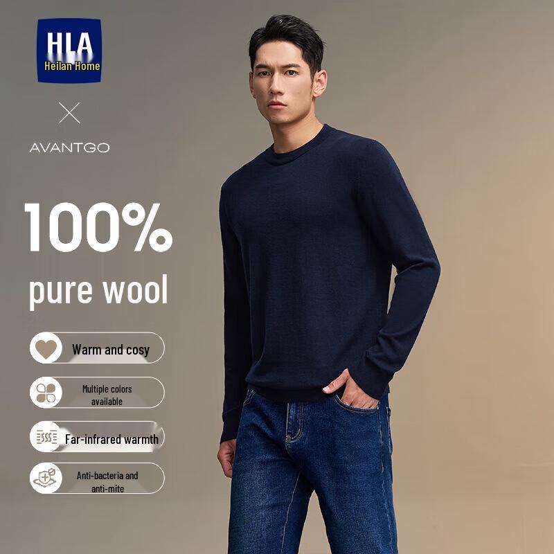 HLA Men's Pure Wool Long Sleeve Knit Sweater