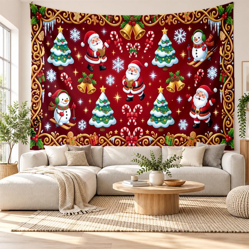 Weihnachtlich bedruckter Wandteppich für Schlafzimmer Wohnzimmer Wanddekoration Feiertagsgeschenk