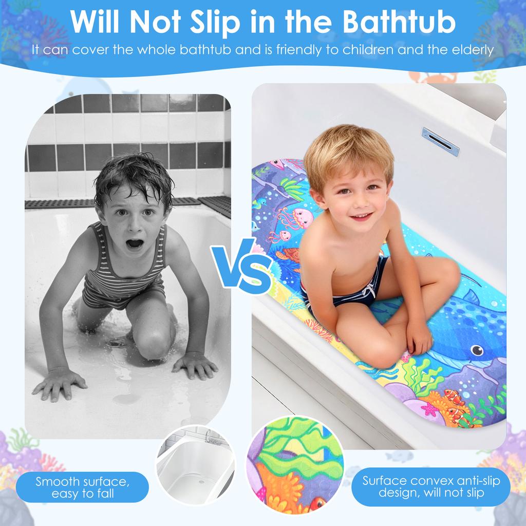 Baby Bath Mat for Tub Non Slip Kids Bath Mat with Suction Cup Cartoon Shower Bathtub Mats Toddler Massage Pad
