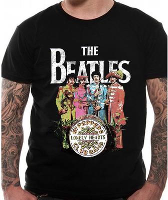 The Beatles T-Shirt Sgt Pepper Lonely Hearts Logo Schwarz Neu