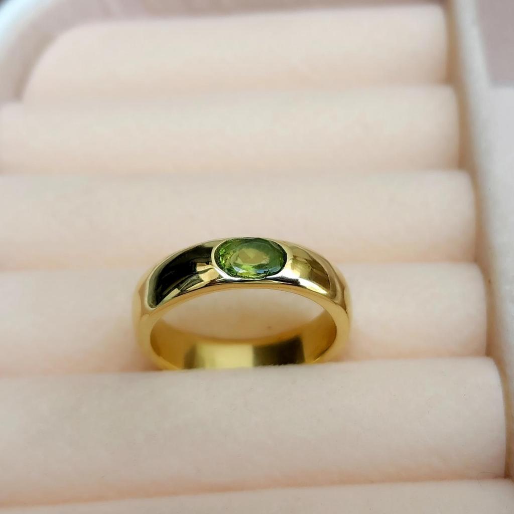 Natural Peridot Signet Sterling Silver Yellow Gold Fill Ring Jewelry