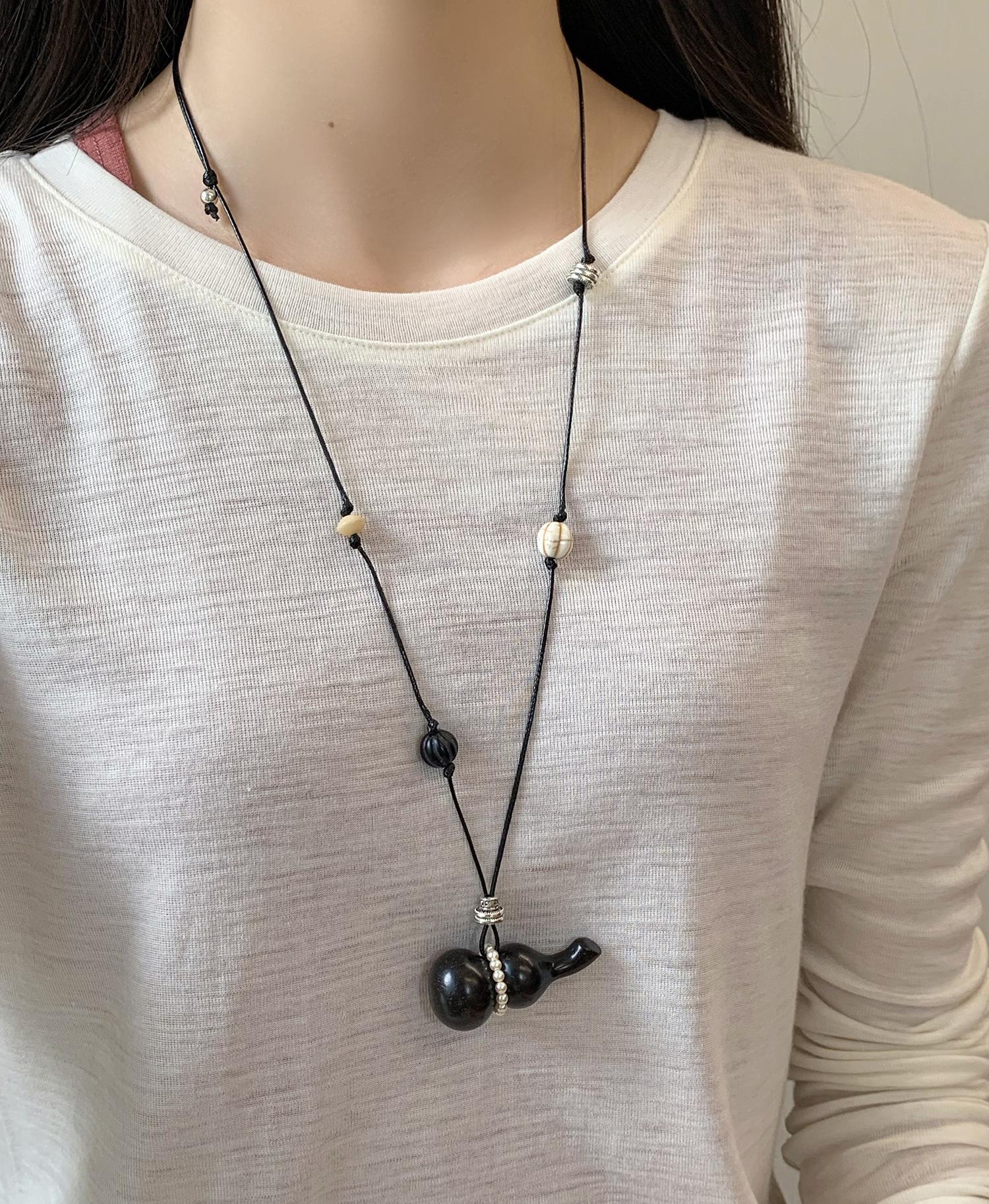 Элегантное ретро вощеное шнурковое деревянное и жемчужное ожерелье для женщин - Универсальная модная бижутерия