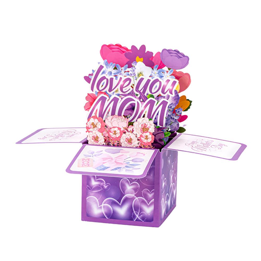 Mother‘s Day Father’s Day 3D Flower Bouquet Card Greeting Blessing Card Gift Box for Mom Dad with Message Card and Envelope