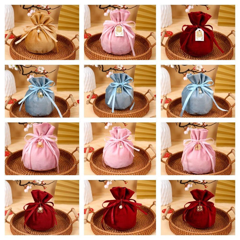 Traditional Drawstring Candy Bag Chinese Wedding Gift Bag Creative Flannel Gift Bag Party