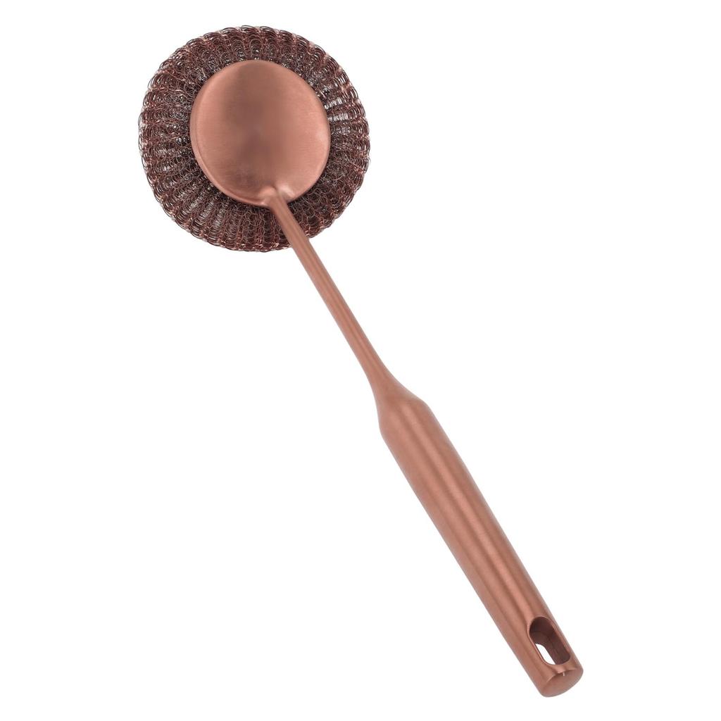 Langt Skaft Stålullskrubber Dyp Rengjøring Rustsikker Rustfritt Stål Oppvaskbørste for Gryter Panner Griller Rosegull