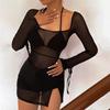 Square Collar Solid Mini Dress For Women Y2k Clothes Gauze Sexi Night Dress Hot Club Outfits Sheer Vestidos De Mujer Long Sleeve