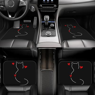 4pcs Cute Cat Pattern Car Floor Mats-Durable Polyester All-Season Protective Mats for Front & Rear Seats,Stylish Vehicle Accessories To Interior Decor