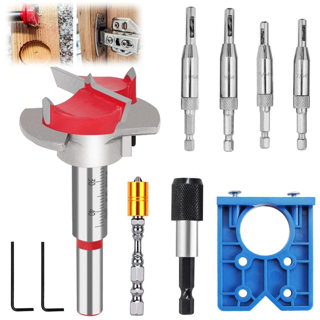 Scharnierbohrschablone 5/64 Zoll, 7/64 Zoll, 9/64 Zoll, 11/64 Zoll Scharnierbohrer für Tür Schrank Schranktür Türschloss Scharnierbohrer