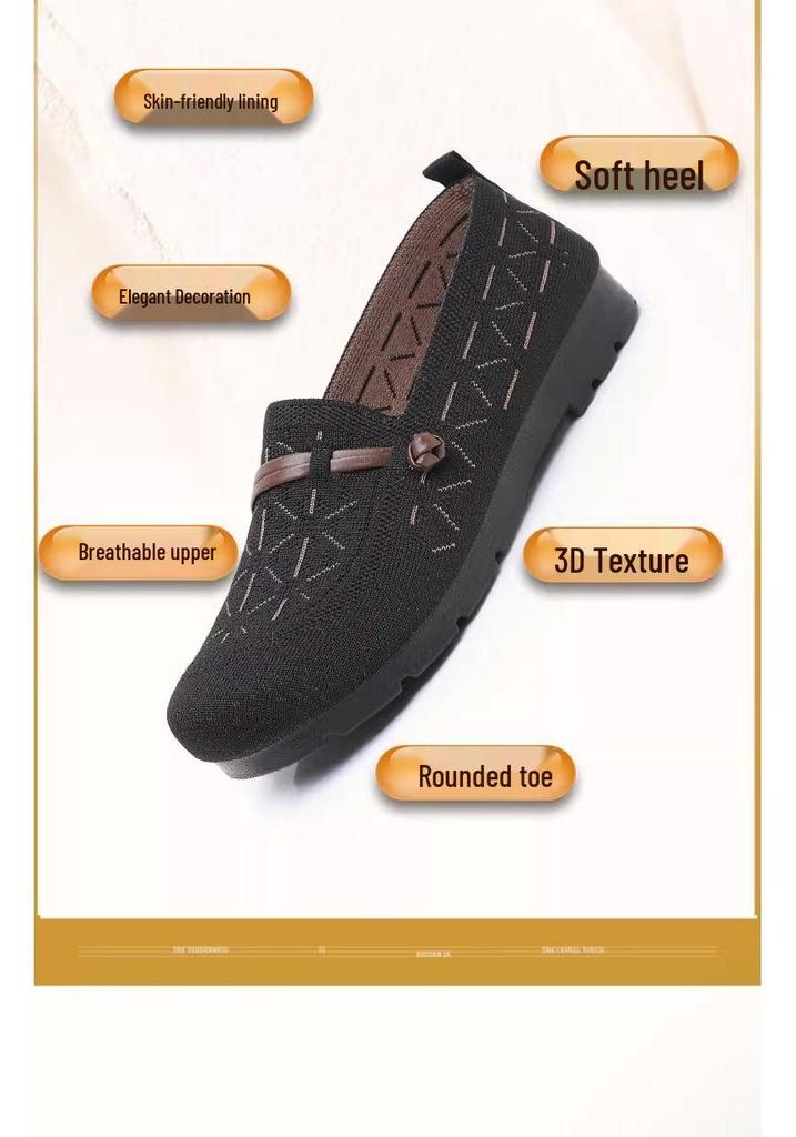Spring/Summer 2025 Lightweight Slip-On Flyknit Flat Shoes for Middle-Aged & Elderly Women