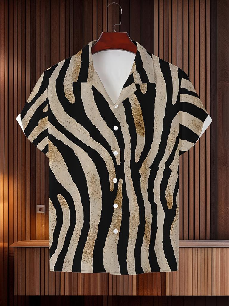Fashion Pattern Men's Short Sleeve Button- Collar Shirt, Novel and Stylish Hawaiian Style Top for Summer Beach Resorts
