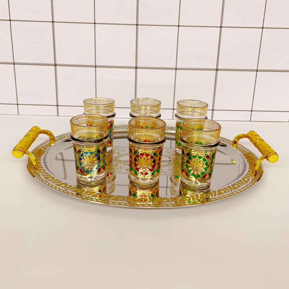 12-piece Set, Light Luxury Style Moroccan Glass Cup, Türkiye Saudi Restaurant Tea Cup, Mosaic Paper Gilding Water Cup, Gift Cup
